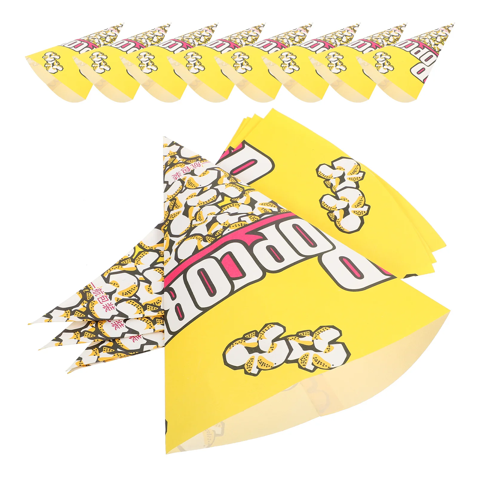 

100pcs Popcorn Paper Bag Triangle Cone Snack Food Storage Candy Cake Bread Sausage Chips Party Supplies Gift Packaging