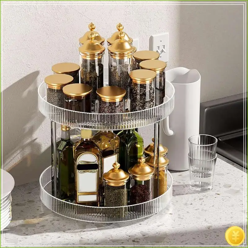 360 °   Bandeja de almacenamiento giratoria, organizador de encimera de baño Lazy Susan de 2 niveles, organizador de cosméticos y perfumes