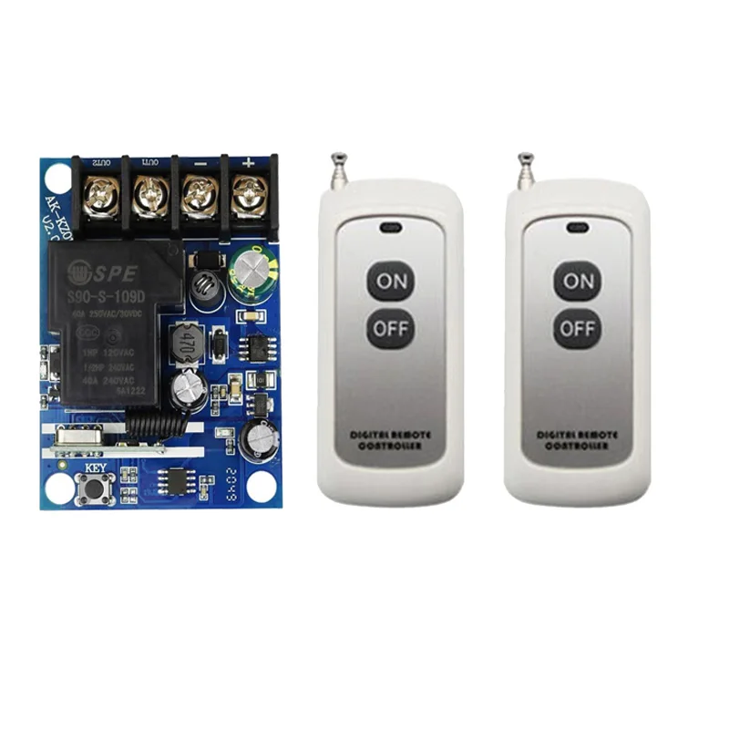 Wireless Light Remote Controller Switch 433MHz 30A DC12V 24V 48V 1CH Relay Receiver Module Transmitter for Pump/Lamp/Lock/Fan