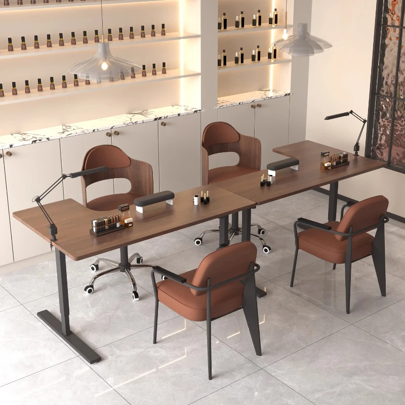 

Oficce Wooden Brown Nail Table Modern No Expensive Luxury Beauty Nail Desk Salon Workstation Mesa Para Manicurista Furniture