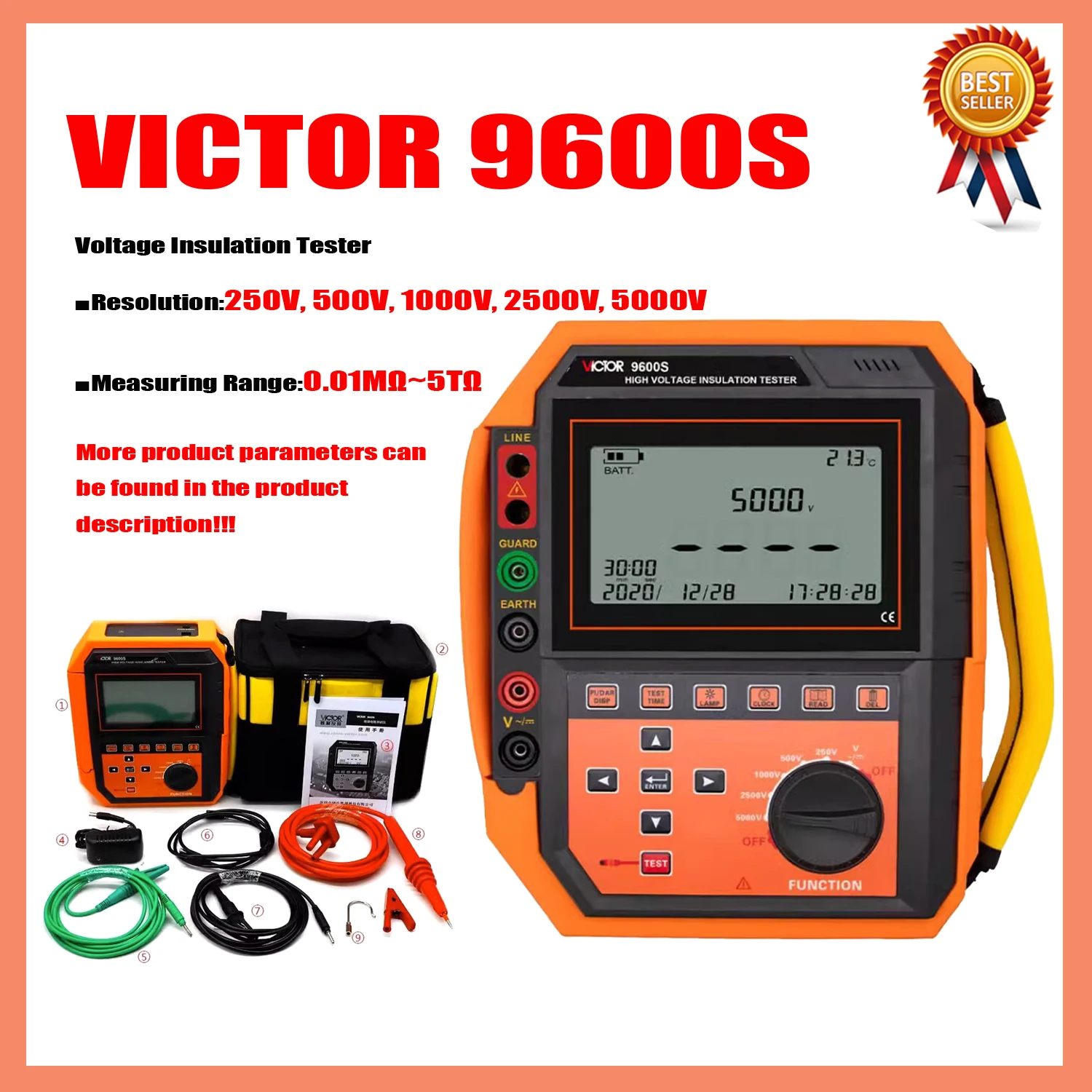 VICTOR 9600S Auto Digital 5kv High Voltage Insulation Tester Multi Channel Insulation Resistance Tester LCD Display.