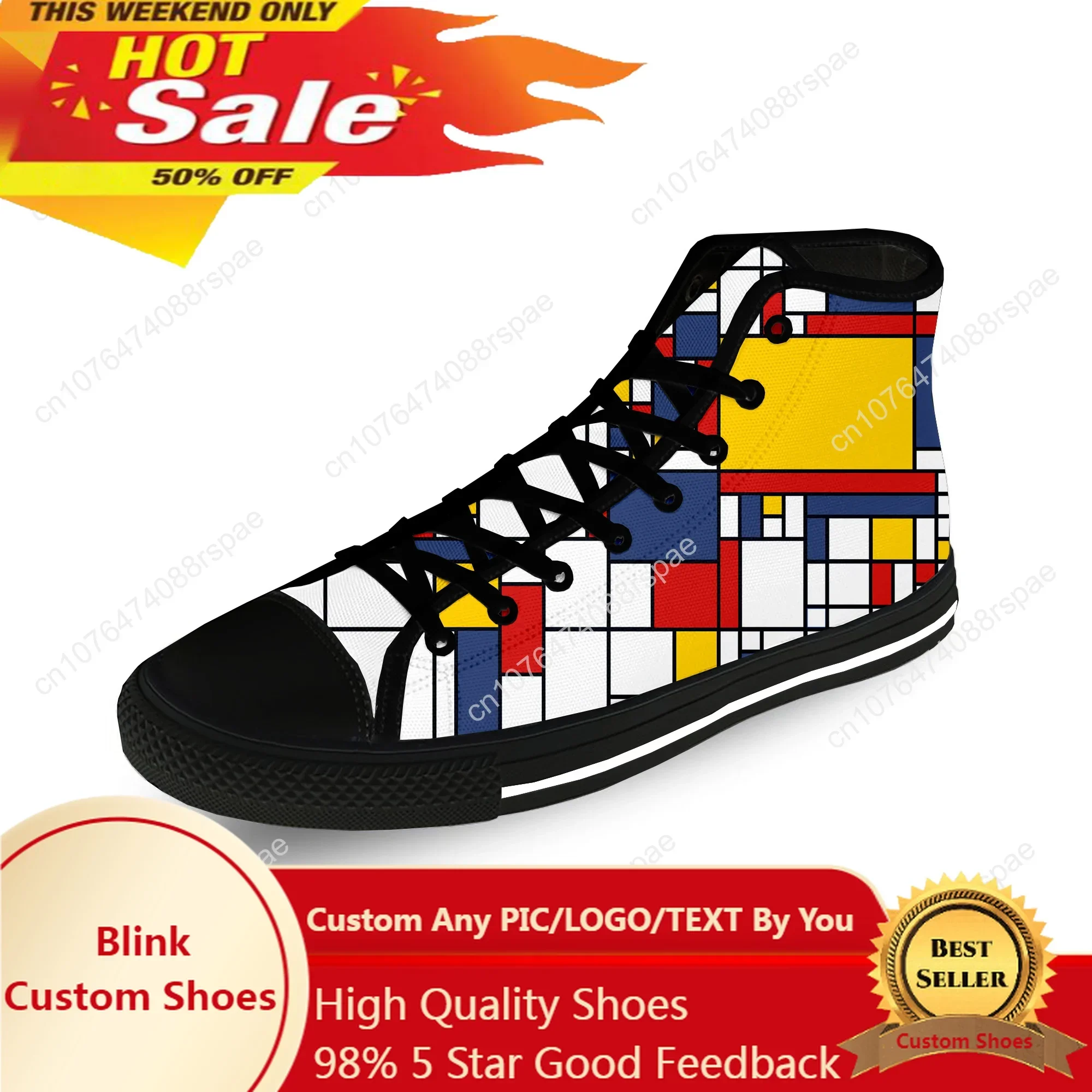 

Mondrian Abstract Art Aesthetic Casual Cloth Fashion 3D Print High Top Canvas Shoes Men Women Lightweight Breathable Sneakers