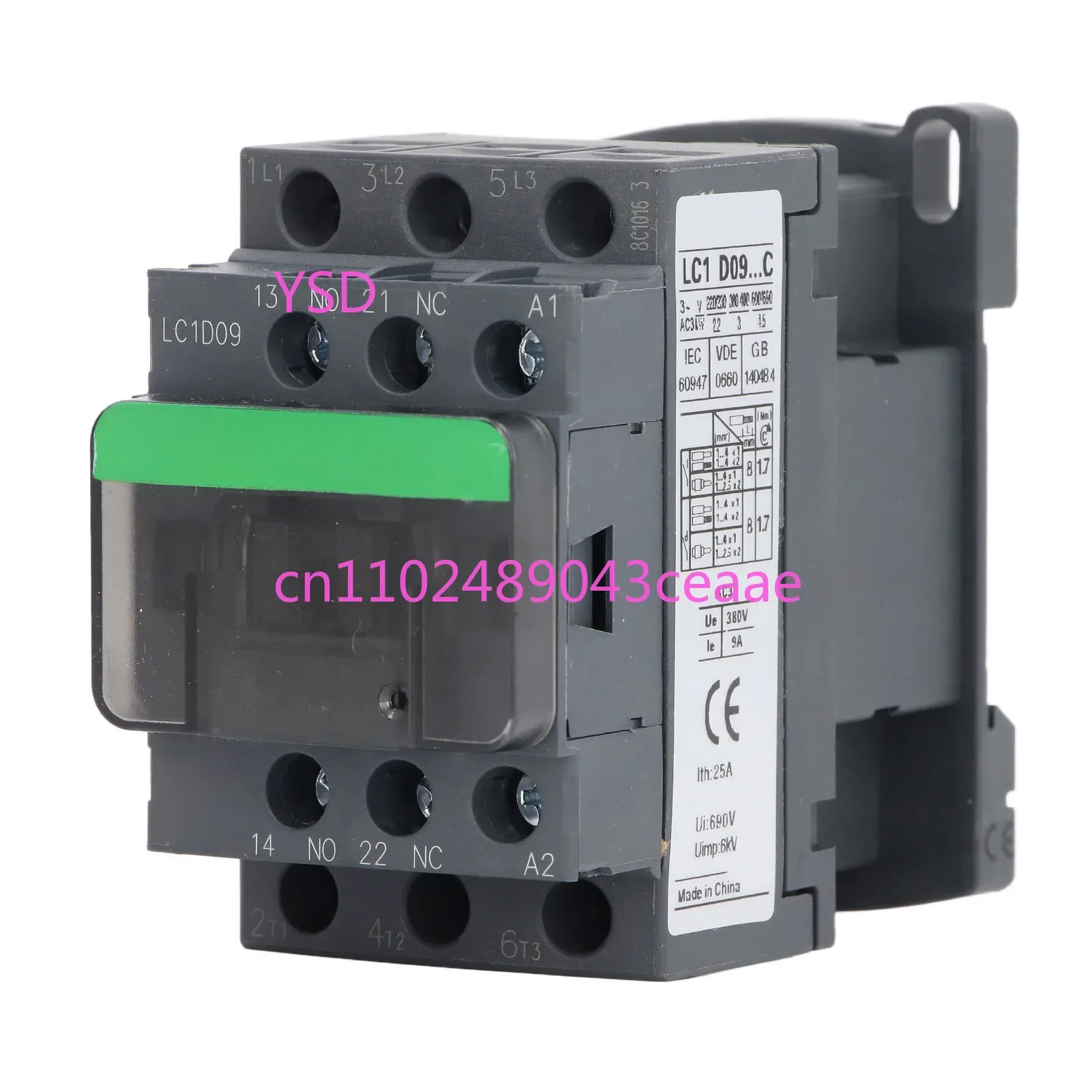 

Contactor 1NO 1NC 9A 380V High - Voltage Coil with Silver Contact Motor Controller LC1D09 Replacement