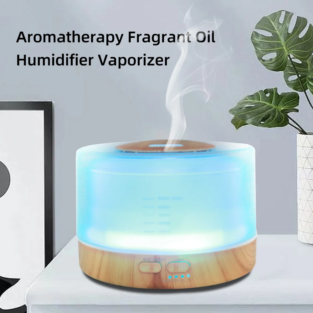 500mL Ultrasonic Aromatherapy Diffuser with 7-Color Mood Lights & 6 Pure Essential Oils Set for Home Relaxation & Humidification