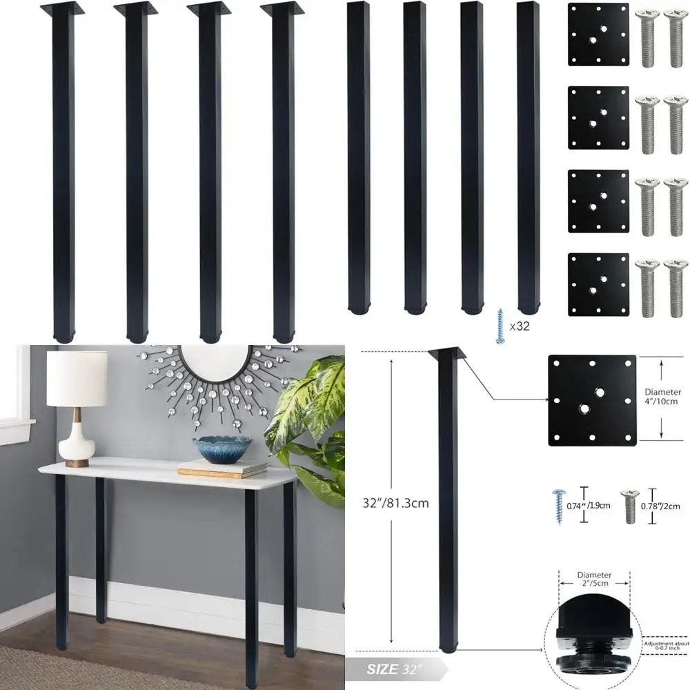 

QLLY 32 inch Adjustable Metal Desk Legs, Square Office Table Furniture Leg, Set of 4 (32 inch)
