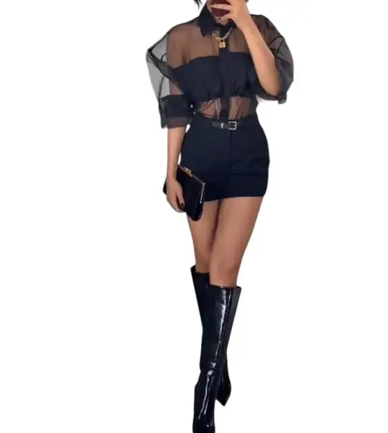 

Женский комплект с юбкой, мода 2024, весна/лето, последние хиты продаж, минималистичный сексуальный сетчатый комплект для горячих девушек, короткий мини-комплект с перспективой