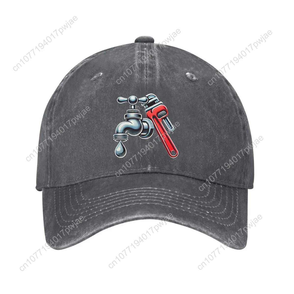 قبعة بيسبول سباك خفيفة الوزن قابلة للتعديل للرجال والنساء - تصميم سباكة مع مفتاح ربط وتركيبات، مغسولة من الدنيم باللون الأسود/