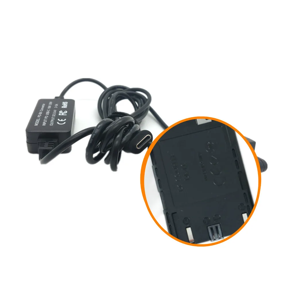 DR-E6 Dummy Battery + PD Type-C Spring Adapter Cable for Canon R7 R6 R5 7D 5D Mark IV III II 80D 70D Camera as ACK-E6 LP-E6 E6