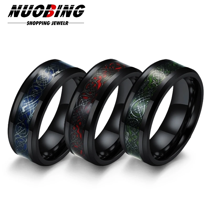 

Purple Green Red Carbon Fiber Celtic Stainless Steel Men's Ring Women's Engagement Retro Punk Jewelry Gift