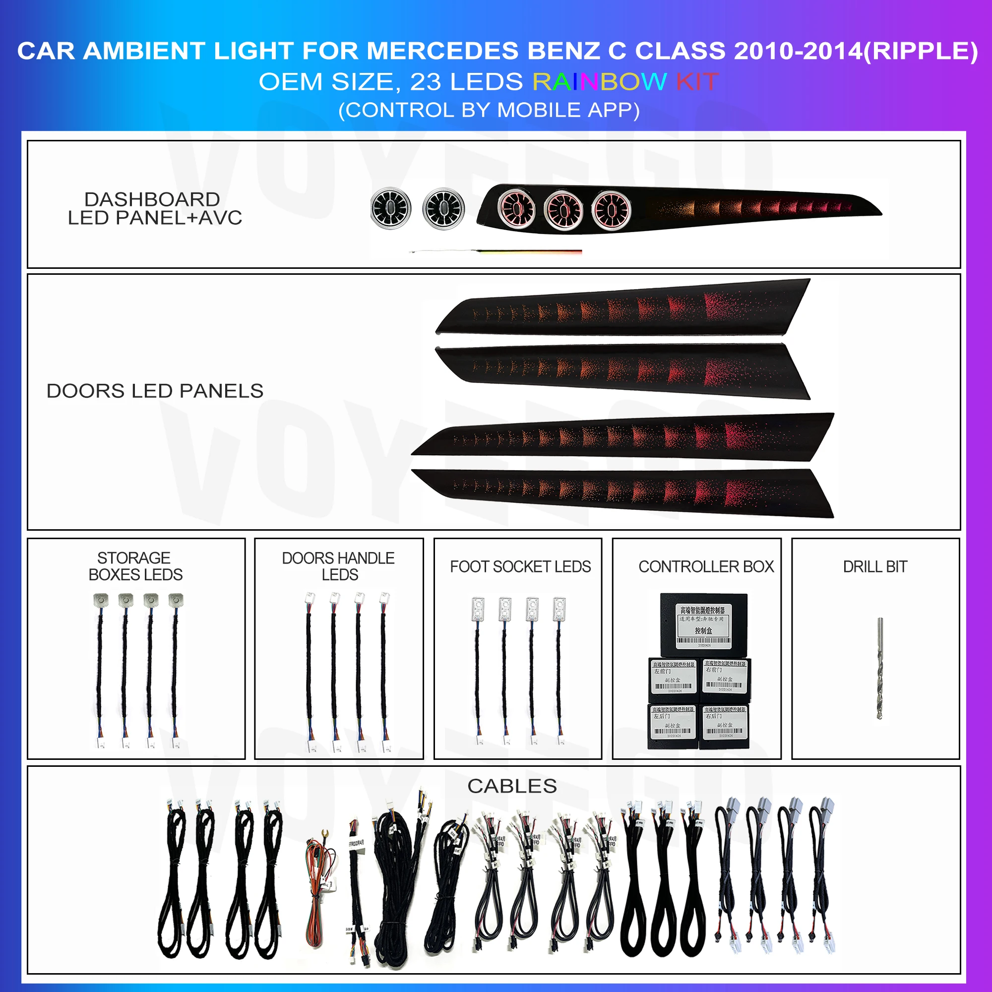 Voyeego Factory Wholesale Car Ambient Lighting C Class W204 2010-2014(Ripple)-7/18/23 Leds
