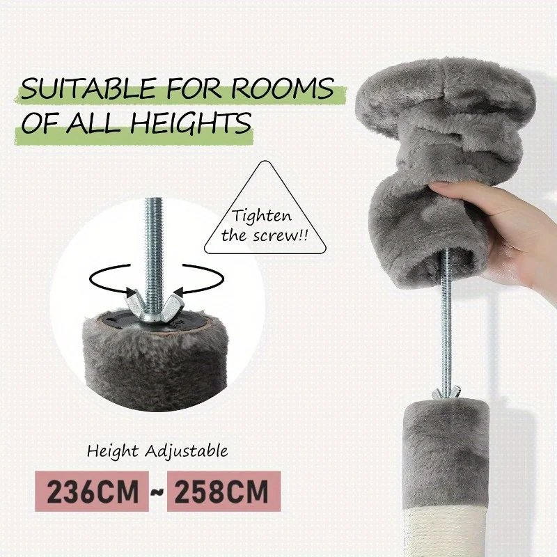Floor to Ceiling Cat Tree 92.9’’-101.6’’ Height Adjustable Cat Tower Tall Kitty Climbing Play House with Scratching Posts