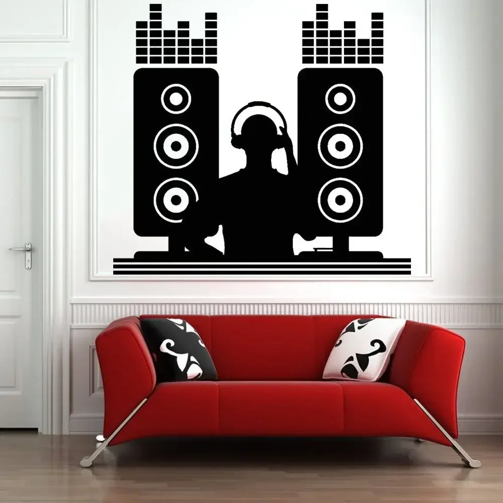 Vinilo Decorativo para Pared de DJ, Adhesivos Decorativos para Pared con Diseño de Discoteca, Músico DJ, Decoración Moderna para Habitación de Adolescentes Z126