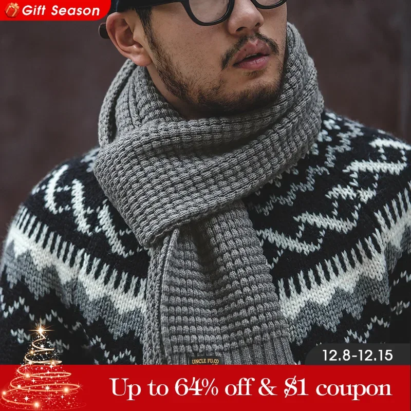 Maden Knitted Winter Scarf Men Striped Cotton Scarf Male Brand Shawl Wrap Knit Cashmere Bufandas Long Scarves