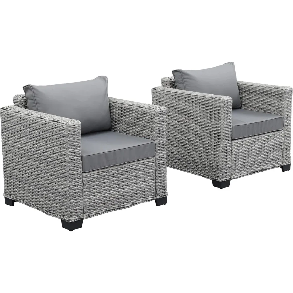

Rattaner Outdoor Club Chair Patio Single Sofa Accent Chairs Set of 2 with Anti-Slip Cushions and Waterproof Cover, Grey