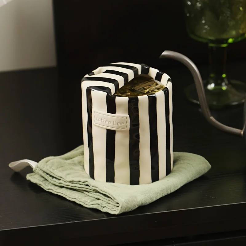 Retro Striped Ceramic Mug Handmade Irregular Cup with Straw Slot Coffee Time Embossed 300ml Home Kitchen Coffee Cup