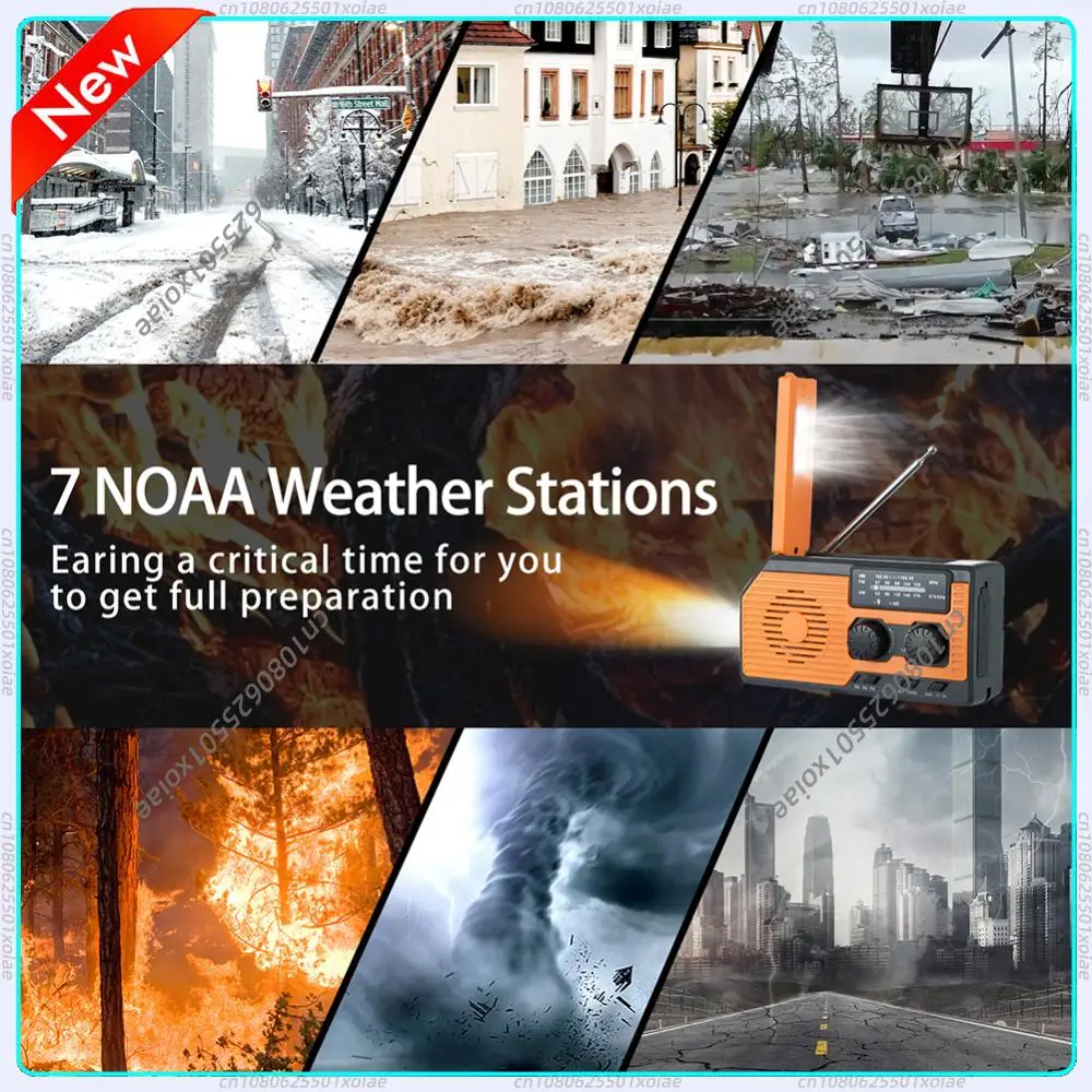 Solar Power Hand Crank Radio AM/FM/WB NOAA Weather Multifunctional Radio LED Flashlight Power Bank for Outdoor Camping Hiking