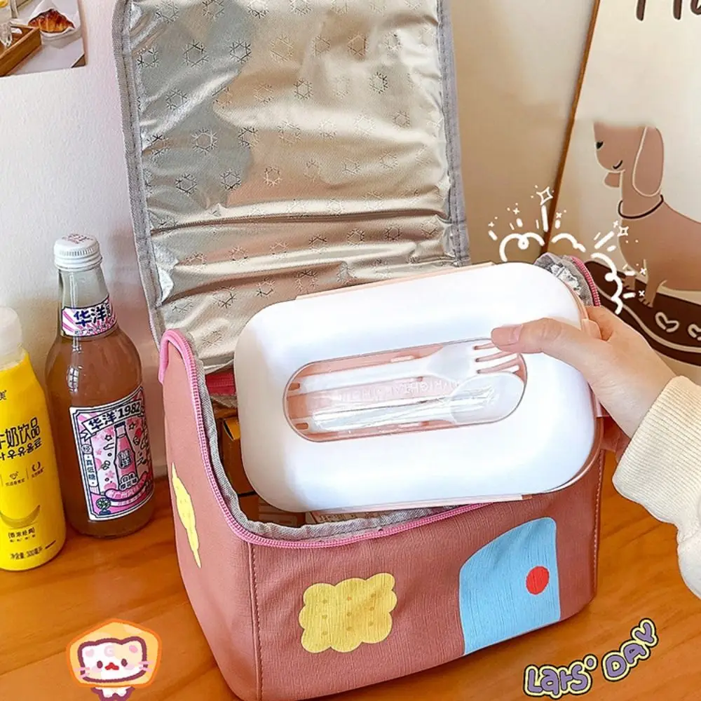 Bolsa aislante impermeable para casa pequeña, bolsa de almuerzo de mano con cremallera de gran capacidad, suministros de Picnic, fiambrera portátil de dibujos animados