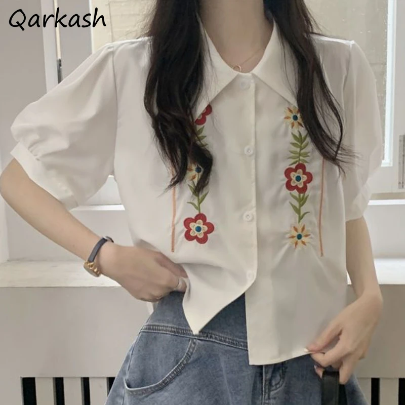 Chinese Style Print Shirts Women Clothing Puff Sleeve Vintage Summer Streetwear Casual Lady Holiday Temper Lapel Minority 2023