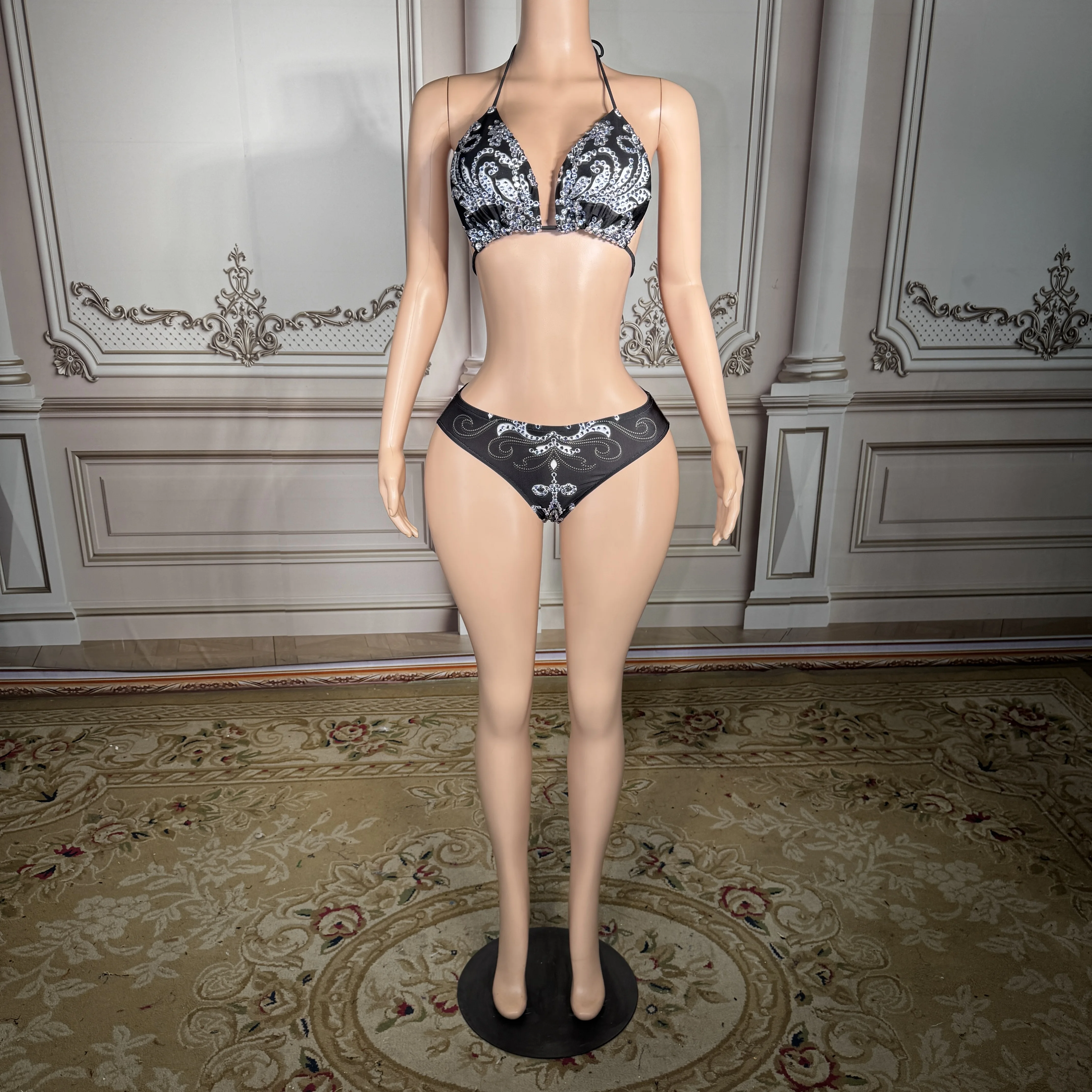 

Новое сексуальное синее бикини ZD Galaxy для женщин: топ-халтер с треугольными чашечками и блестящими прозрачными кристаллами