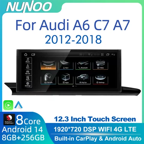 안드로이드 14 무선 오토 라디오 아우디 A6 C7 A7 2012~2018 GPS 네비게이션 멀티미디어 플레이어 스테레오 WIFI 네비게이션 터치 스크린