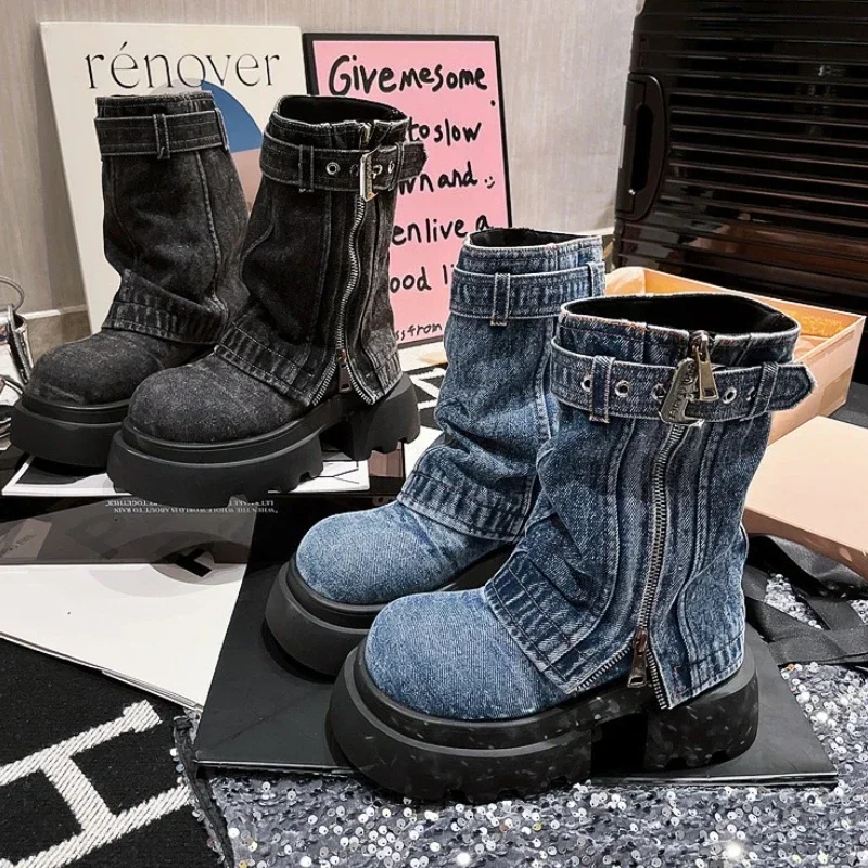 

Женские современные короткие ботинки в стиле панк 2021, модные ботильоны на платформе, увеличивающие рост, осенне-зимняя обувь, Zapatos De Mujer