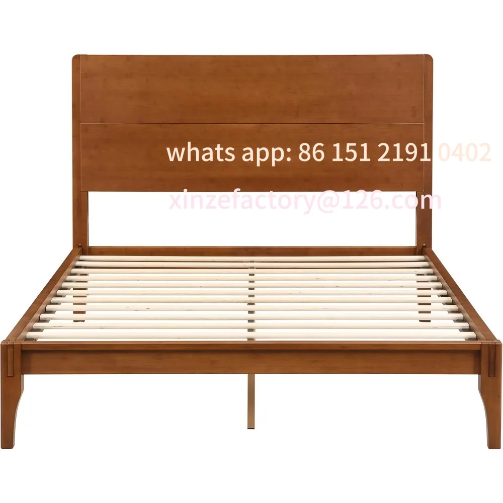 

Customizable Merax Full Size Bamboo Platform Bed, Mid-Century Modern Bed Frame with Tall Headboard, Solid Sustainable Bedframe F