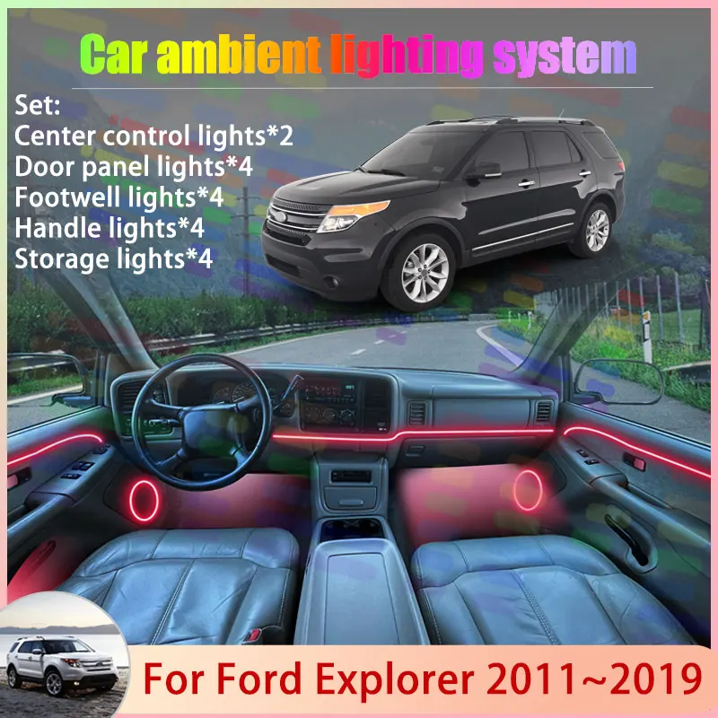 

For Ford Explorer U502 MK5 2011~2019 2012 2013 2/18 in 1 Car Atmosphere Light Lamp RGB Shade Ensemble Streamer Atmosphere Set
