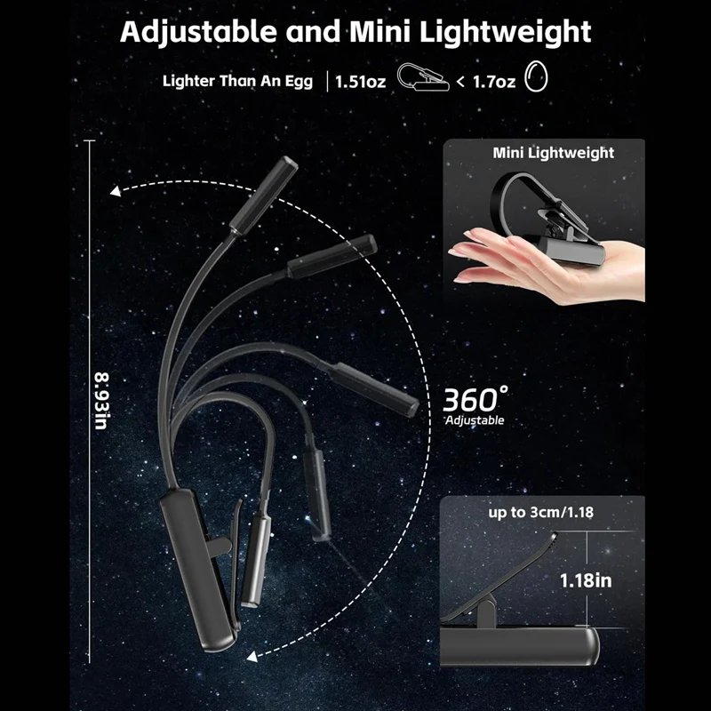 2 Pack Book Light Rechargeable Reading Light With Clip 3 Color & Stepless Dimming Brightness, Up To 60 Hours Lighting
