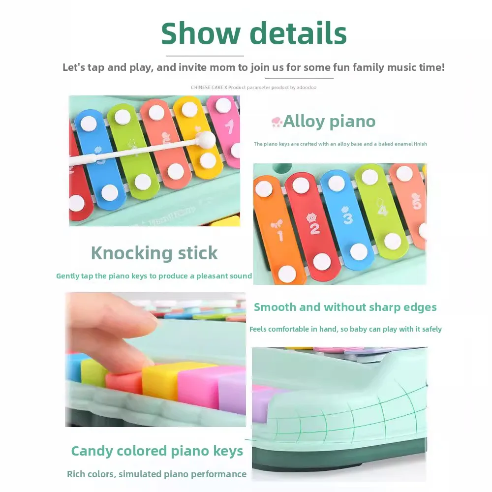 Piano de xilófono de 8 notas, juguete Musical educativo 2 en 1 para edades tempranas con mazos para bebés y niños pequeños, instrumento de aprendizaje Montessori para niñas