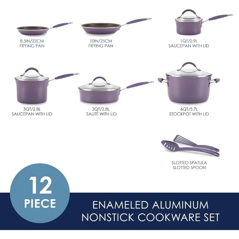 Cucina Nonstick Cookware Pots and Pans Set, 12 Piece, Lavender Purple US(Origin)