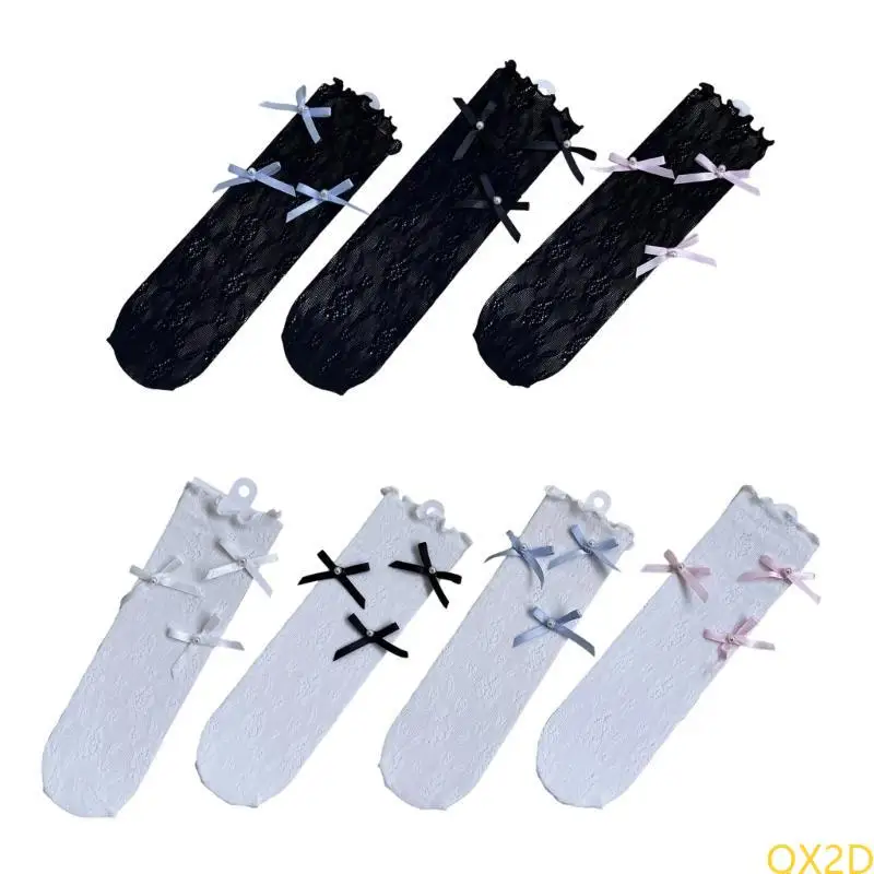 QX2D 1 زوج الجوارب الجوارب العصرية القوس الجوارب القوية مع حافة الكشكش