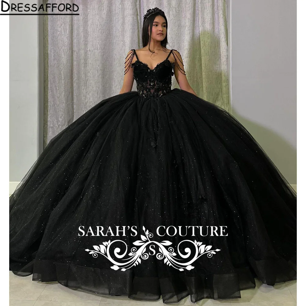 Black Embellished Quinceanera Dress 2024 Ball Gown Appliques Beading Sequins Sweet 15 16 Dress Vestido De 15 Anos