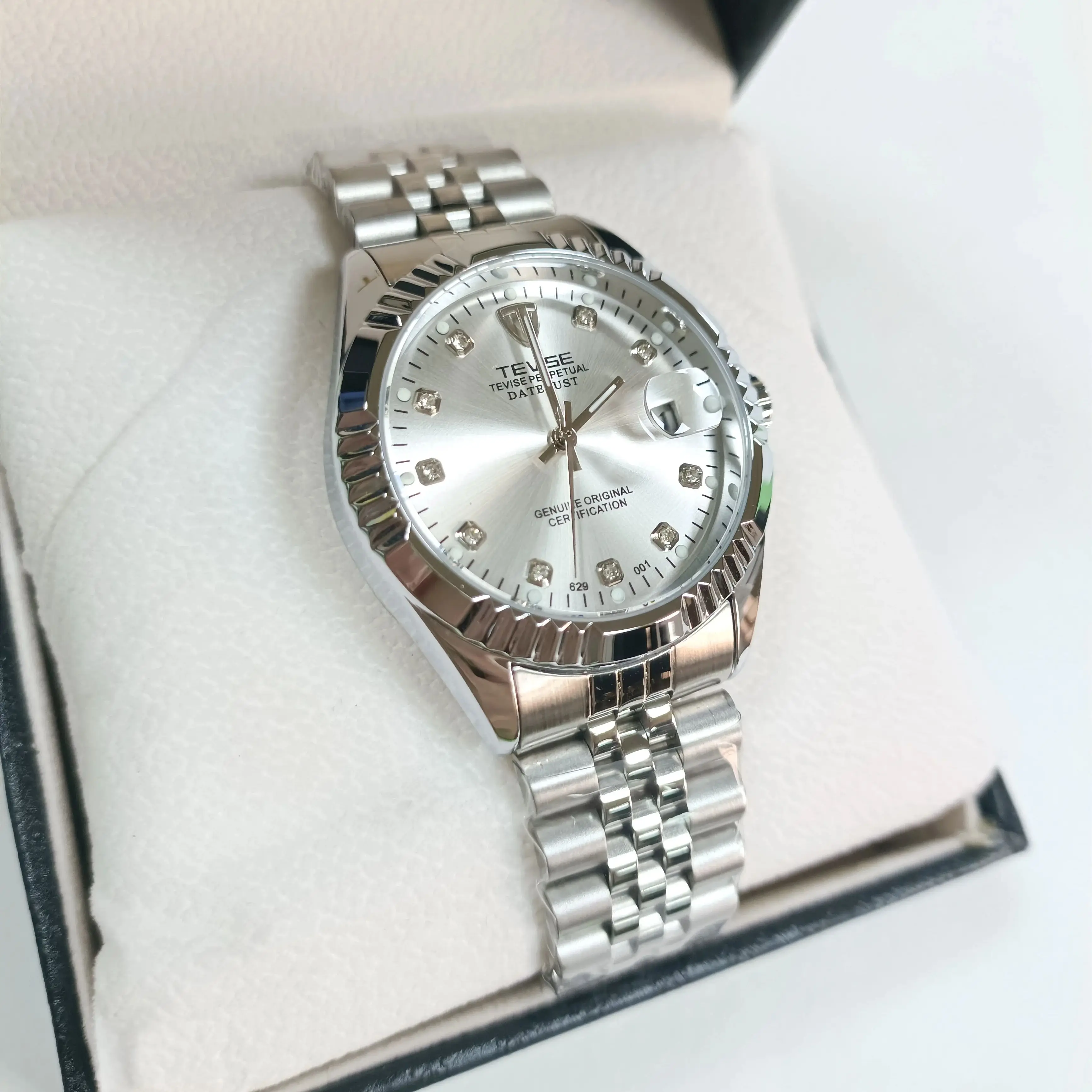 ساعة TEVISE ميكانيكية أوتوماتيكية للرجال من الفولاذ المقاوم للصدأ مقاومة للماء كاجوال للأعمال كرونوغراف وعرض التاريخ على مدار الساعة