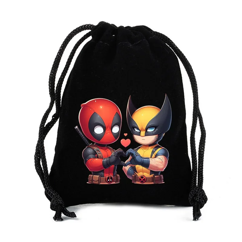 Deadpool Wolverine Drawstring Bag Cartoon Printed Storage Pouch Boys Men Anime Gift Bags Children Party Handbag Birthday Gifts