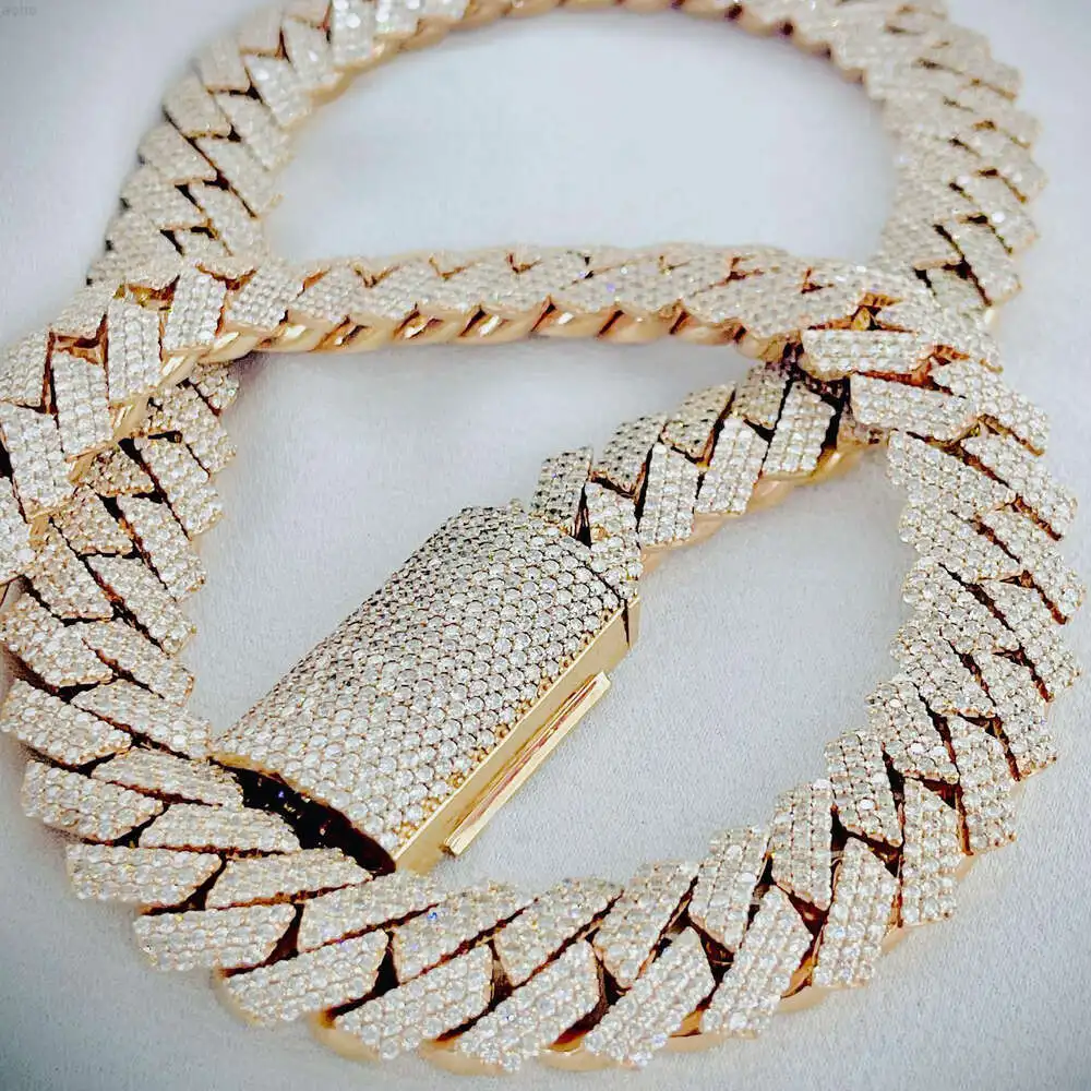 

Wholesale Fine Jewelry Cubic Zircon Chain 14k Gold Plated 925 Sterling Silver 2rows Cz Iced Out Cuban Link Chain