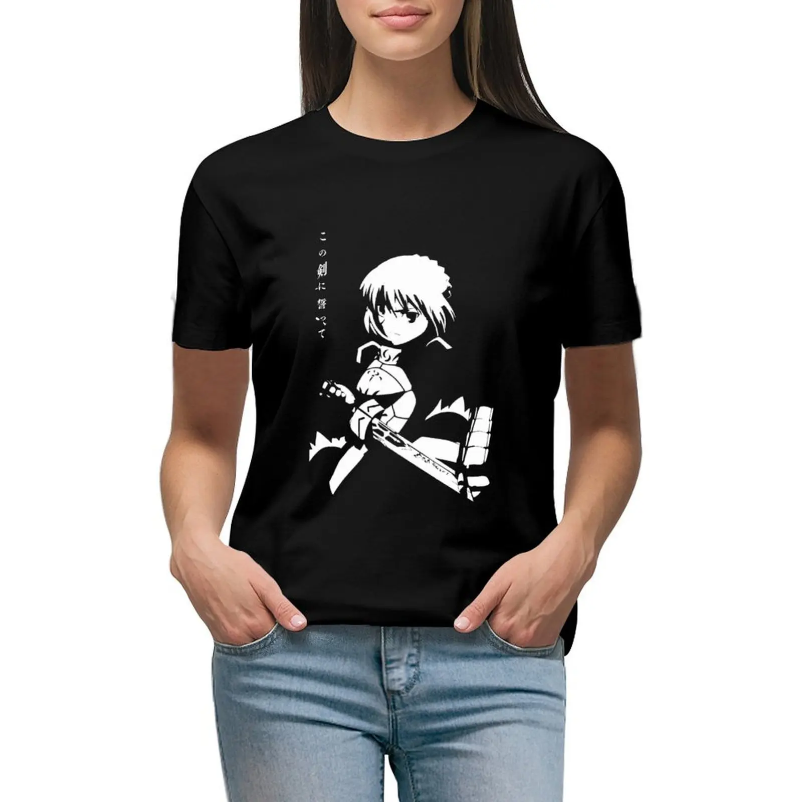 

Saber Fate stay night Anime Fan art T-shirt anime clothes Blouse Woman T-shirts