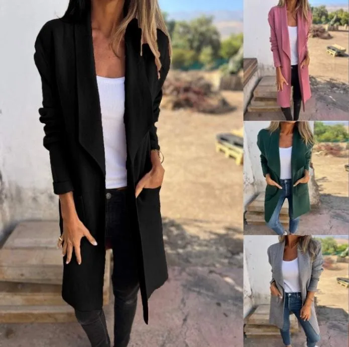 Long Sleeve Pocket Hoodie with Patchwork Elegant Commuting Women Sweatshirt Urban Loose Fit Round Neck Pullover Autumn Casual