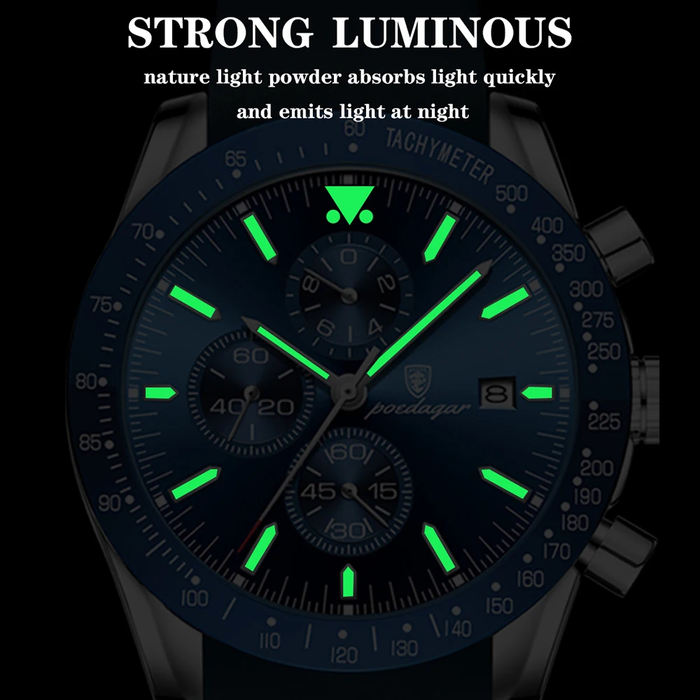 Orologi POEDAGAR da uomo con cronografo sportivo in Silicone di spedizione gratuita orologi da polso da uomo blu impermeabile Relogio Masculino 2022