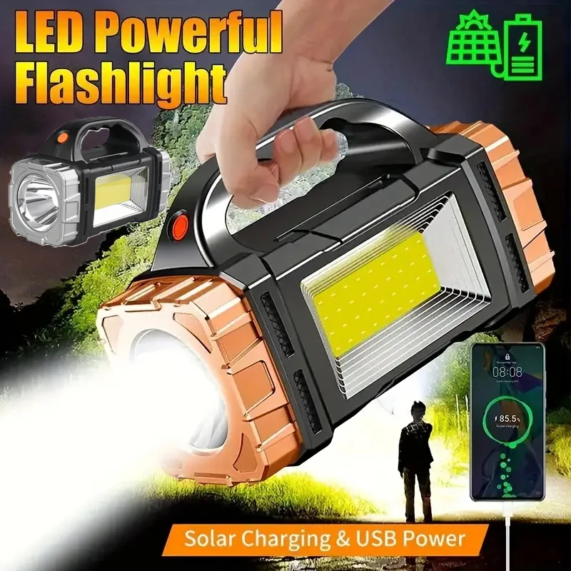 LED-Handleuchten, Solar-Taschenlampe, Lichter für den Außenbereich, multifunktionale Camping-Lichter, 7 Modi, mit Seitenlampe, Cob-Notbeleuchtung
