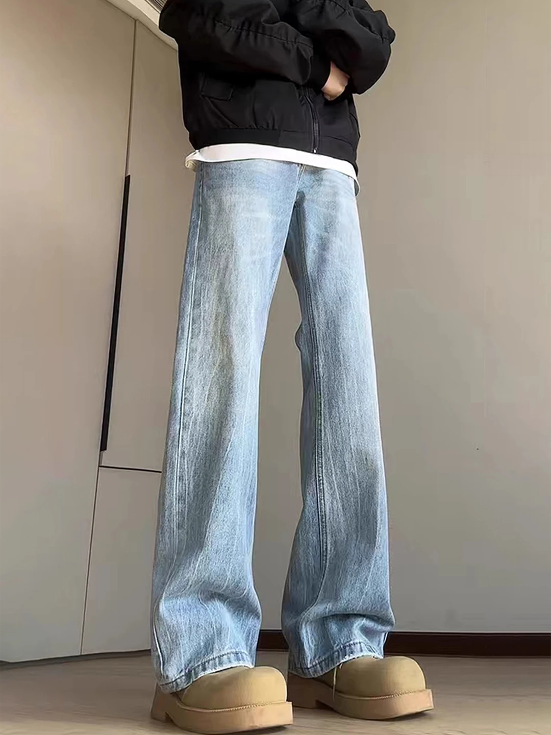 

Cleanfit Blue Knife Jeans Men's Winter Boots Match Straight Leg Bell Bottoms American Style Casual Wear