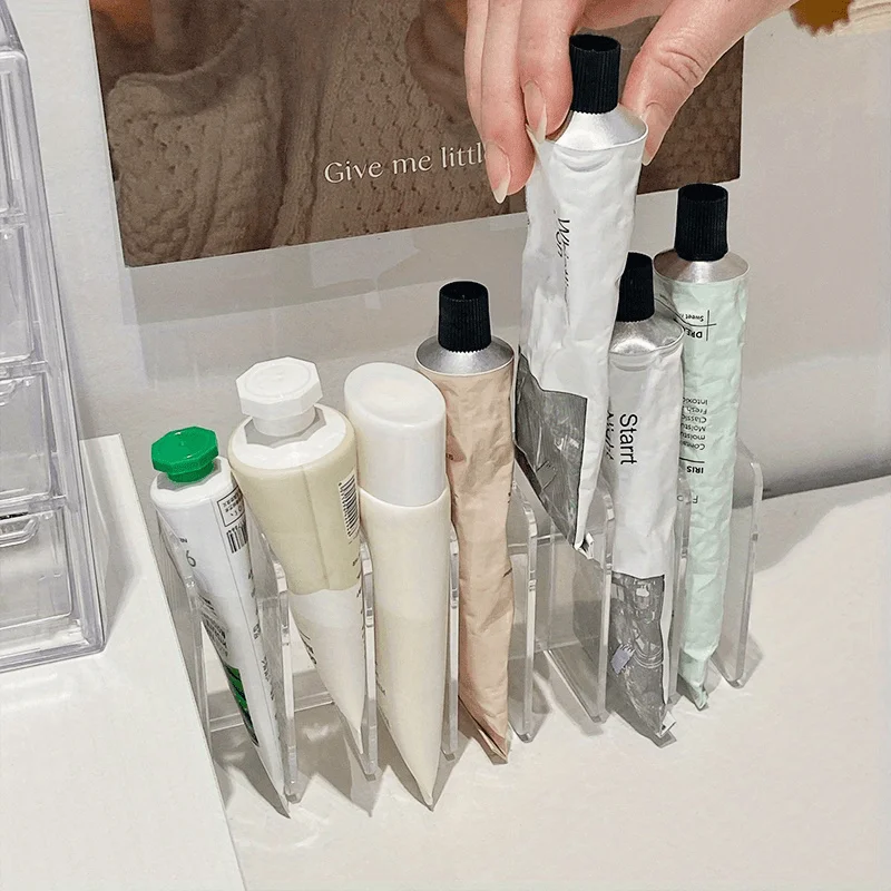 Plastic Transparent 7-Slot Cosmetic Organizer, Multi-Functional Makeup Holder, Bathroom Toothpaste Storage Rack