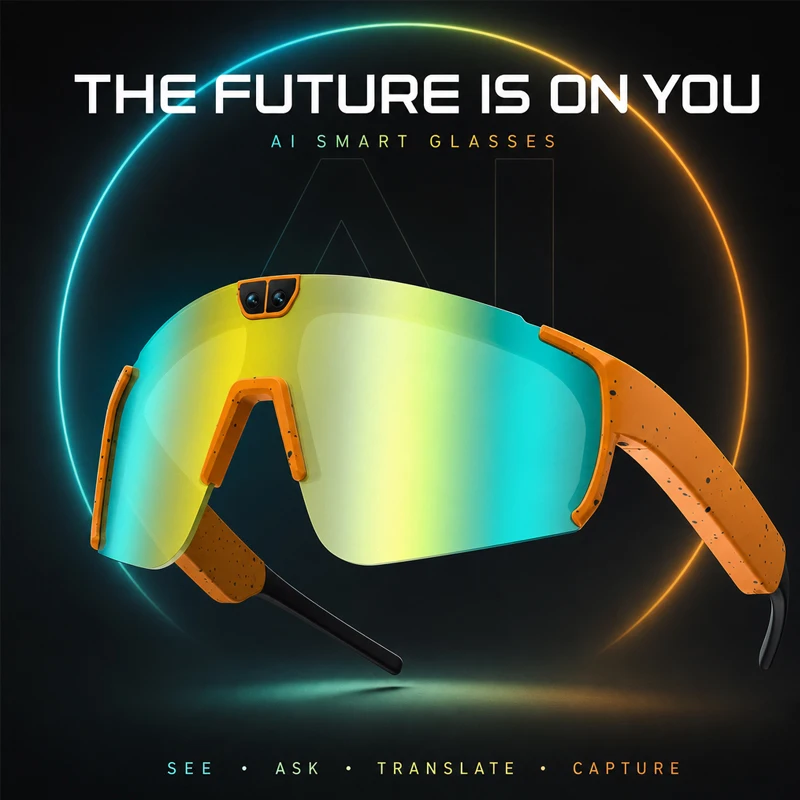AI Sports Smart Glasses 2026 Camera Video Recorder Sunglasses Cycling Windproof Goggle Bluetooth Call Music Translator Eyewear
