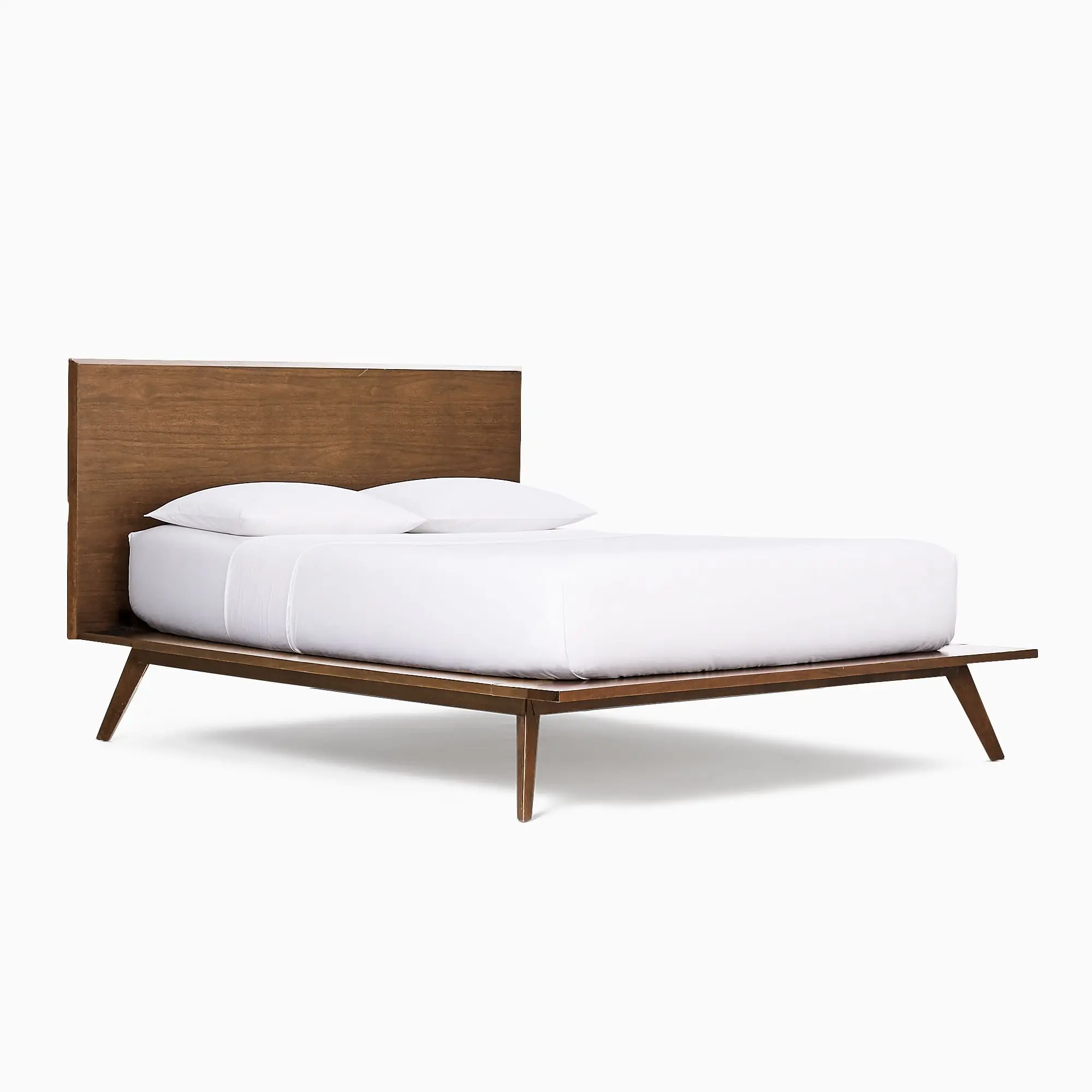 x−Minimalist Design Bed Indoor Furniture Angled Legs Airy Look Mid-Century Style Wood Platform Frame Bed&