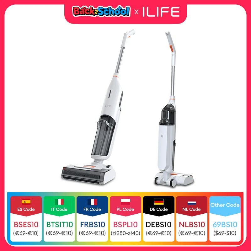 ILIFE-fregona inteligente W90 inalámbrica, dispositivo de lavado en seco y húmedo, succión de 5500Pa, autolimpieza de 1 Min, tanque de agua Dual grande
