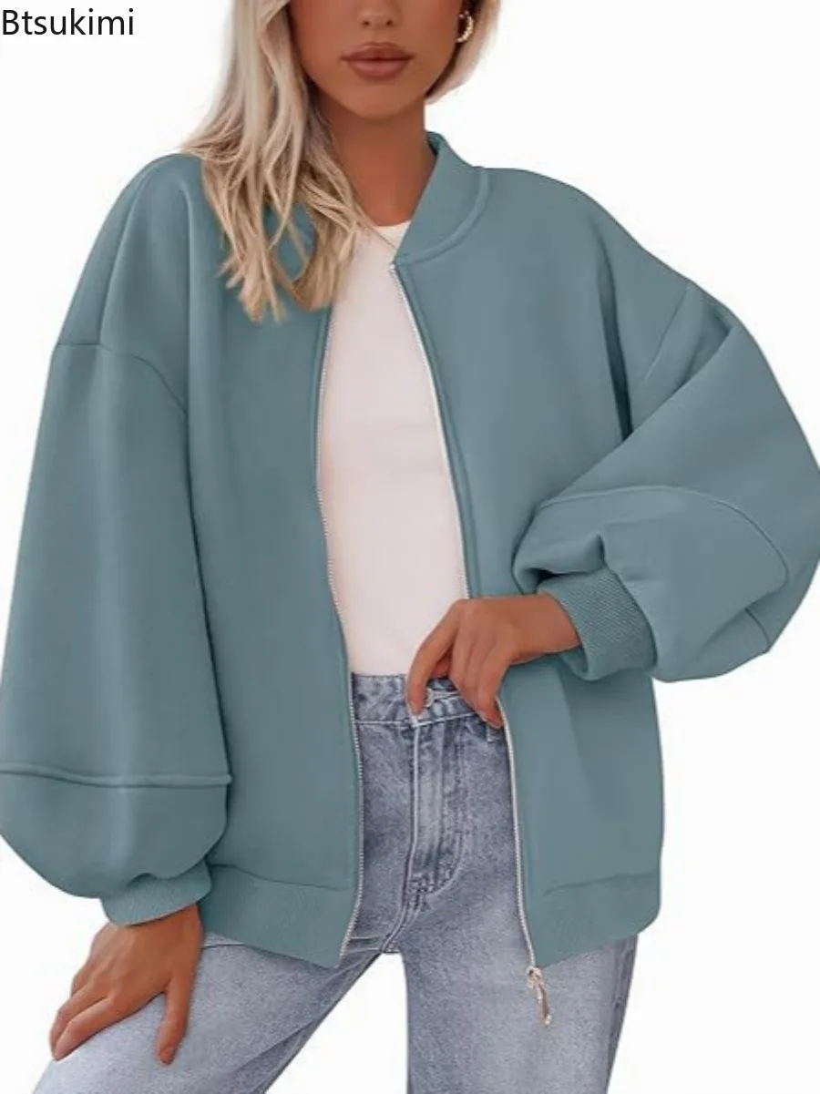 

Spring and Autumn Solid Color Zipper Patchwork Y2k Jacket Women's Fashion Casual Cardigan Long Sleeve Loose Sports Short Jacket