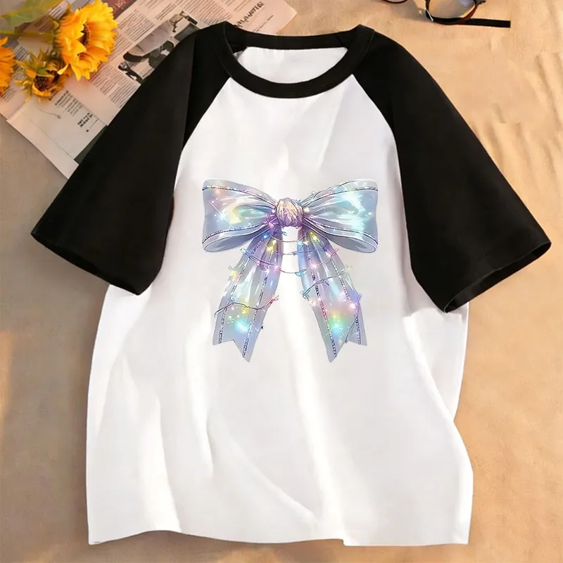 Y2k Hip Hop Graphic Kids Tshirts Summer Short Sleeve Bow Design Printed T Shirts Manga Kids Children Girls Casual Top Tee Shirt