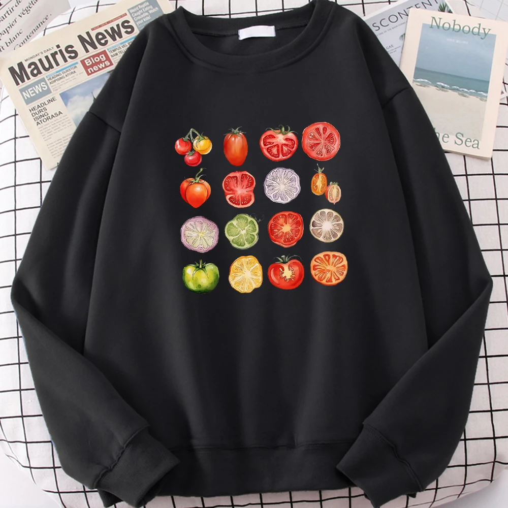 

Tomato Variety Collection Chart Print Woman Sweatshirt Fleece Comfortable Pullover Trendy Soft Clothes Multicolor Autumn Clothes