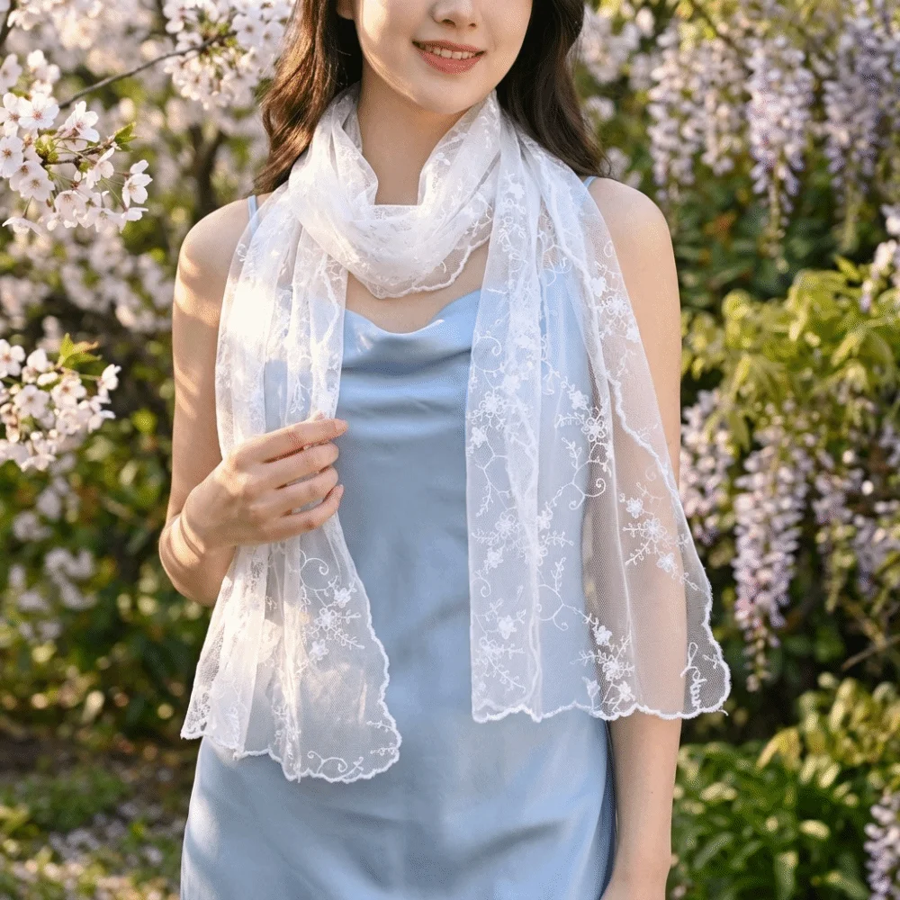 

New Lace Embroidery Lace Scarf Literary Yarn Korean Style Long Scarf Elegant Embroidery Scarf Elegant