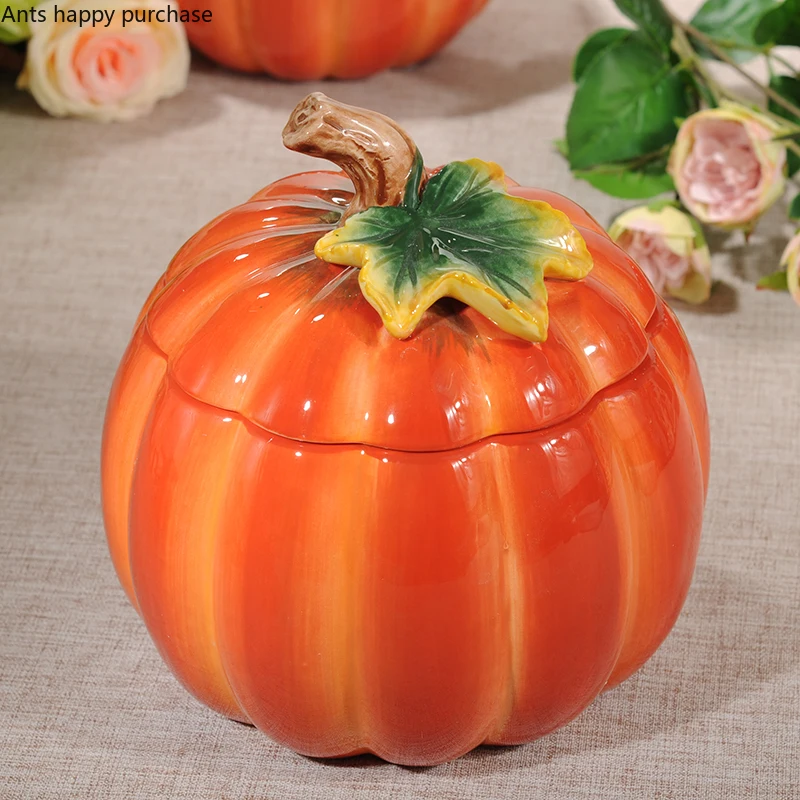 Pumpkin Storage Jar - Hand-Painted Candy Jar & Sealed Food Storage Box for Decorative Crafts and Ornamental Use