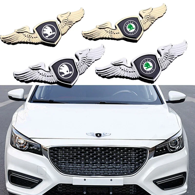 Car Front Badge Wings Sticker for Skoda Yeti Kamiq Rapid Kodiaq Fabia Octivia RS Superb 2 A7 Karoq Citigo Vision S Bonnet Emblem